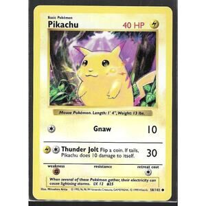 Pikachu 58/102- Base Set Unlimited Yellow Cheeks Pokemon TCG